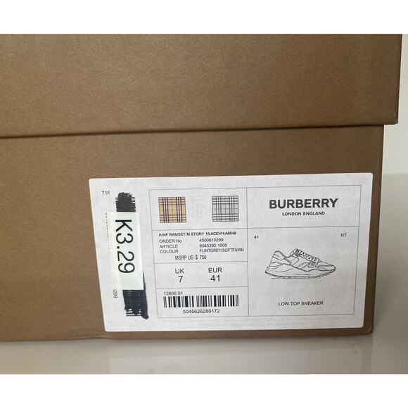 NIB Burberry Men\'s Ramsey Check Beige & Green Sneakers 8 US (41 Euro) 8045292 IT main image 6